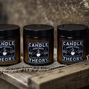 Candle Theory Man Cave Stuff Men Candles Set, Crackling Candles Man Cave Home Decor Woodwick 4 Oz Candels Gift Men Manly Candles Men Scented Warm Tobacco Cigar Smoked Suede Fresh Shave Wood Wick