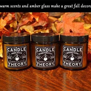 Candle Theory Man Cave Stuff Men Candles Set, Crackling Candles Man Cave Home Decor Woodwick 4 Oz Candels Gift Men Manly Candles Men Scented Warm Tobacco Cigar Smoked Suede Fresh Shave Wood Wick