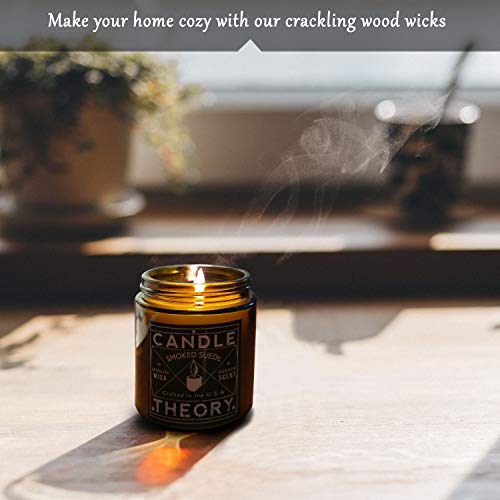 Candle Theory Man Cave Stuff Men Candles Set, Crackling Candles Man Cave Home Decor Woodwick 4 Oz Candels Gift Men Manly Candles Men Scented Warm Tobacco Cigar Smoked Suede Fresh Shave Wood Wick