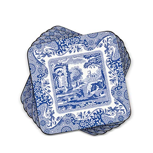 Pimpernel Spode Blue Italian Collection Coasters | Set of 6 | Cork Backed Board | Heat and Stain Resistant | Drinks Coaster for Tabletop Protection | Measures 4” x 4”
