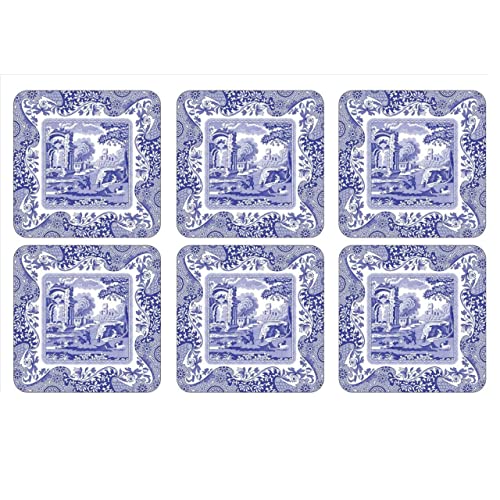 Pimpernel Spode Blue Italian Collection Coasters | Set of 6 | Cork Backed Board | Heat and Stain Resistant | Drinks Coaster for Tabletop Protection | Measures 4” x 4”