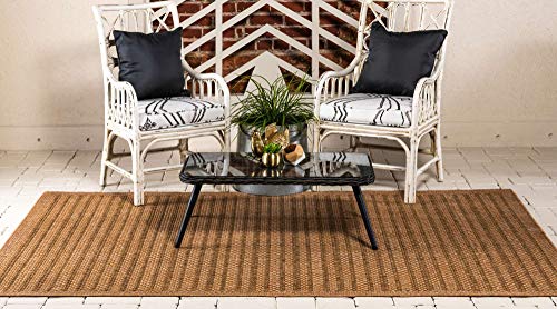 Unique Loom Outdoor Border Collection Transitional Indoor & Outdoor Casual Striped Tonal Border Area Rug (6' 0 x 9' 0 Rectangular, Light Brown/ Olive)