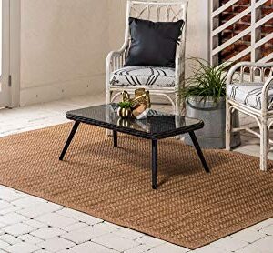 Unique Loom Outdoor Border Collection Transitional Indoor & Outdoor Casual Striped Tonal Border Area Rug (6' 0 x 9' 0 Rectangular, Light Brown/ Olive)