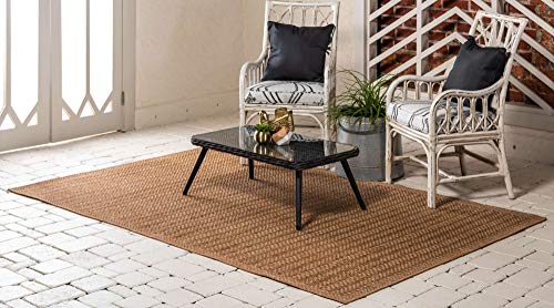 Unique Loom Outdoor Border Collection Transitional Indoor & Outdoor Casual Striped Tonal Border Area Rug (6' 0 x 9' 0 Rectangular, Light Brown/ Olive)