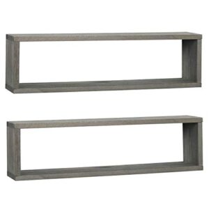 MyGift 24 Inch Wall Mounted Rustic Gray Solid Wood Cubby Floating Shelves, Display Storage Shelf for Bedroom, Living Room, Bathroom, Kitchen, Office, Set of 2