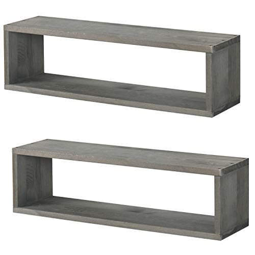 MyGift 24 Inch Wall Mounted Rustic Gray Solid Wood Cubby Floating Shelves, Display Storage Shelf for Bedroom, Living Room, Bathroom, Kitchen, Office, Set of 2