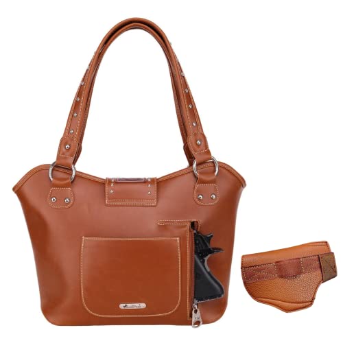 Montana West Tote Bag Tooled Collection Concealed Handgun Handbag Leather Gun Pocket Concealed Carry Purse CW-MWC-G1001-BR