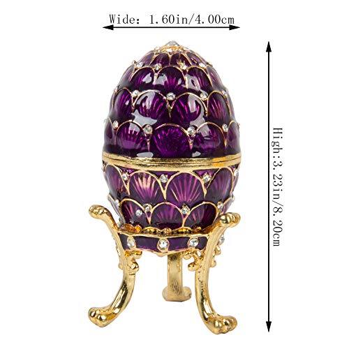 QIFU-Hand Painted Enameled Faberge Egg Style Decorative Hinged Jewelry Trinket Box Unique Gift For Home Decor