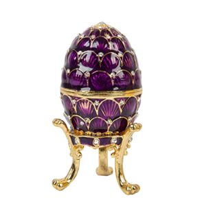 QIFU-Hand Painted Enameled Faberge Egg Style Decorative Hinged Jewelry Trinket Box Unique Gift For Home Decor