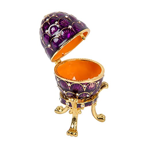 QIFU-Hand Painted Enameled Faberge Egg Style Decorative Hinged Jewelry Trinket Box Unique Gift For Home Decor