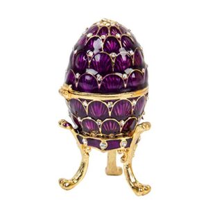 QIFU-Hand Painted Enameled Faberge Egg Style Decorative Hinged Jewelry Trinket Box Unique Gift For Home Decor