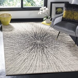 safavieh evoke collection 5’1″ square black/ivory evk228k abstract burst non-shedding living room bedroom area rug