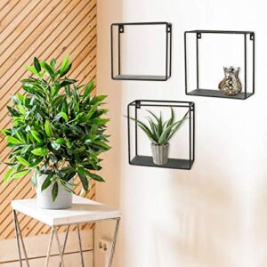 WHW Whole House Worlds Industrial Chic Box Floating Shelves, 3 Wall Mounted Pieces, Black Iron, 7 3/4, 7, and 6 Inches Square, Easy to Hang Wall, from The Loft Living Collection