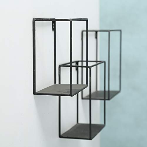 WHW Whole House Worlds Industrial Chic Box Floating Shelves, 3 Wall Mounted Pieces, Black Iron, 7 3/4, 7, and 6 Inches Square, Easy to Hang Wall, from The Loft Living Collection