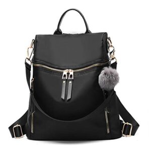 designer nylon backpack purse multifunctional ladies backpacks solid shoulder headphone plug bags for womens book bags (black-nylon)