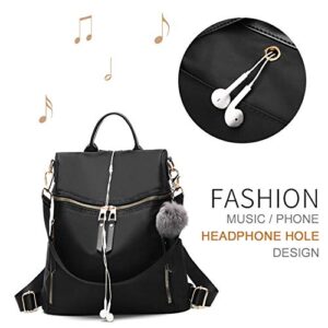 Designer Nylon Backpack Purse Multifunctional Ladies Backpacks Solid Shoulder Headphone Plug Bags for Womens Book Bags (black-nylon)