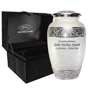 adult funeral cremation urn, white ash urns with personalization and velvet box
