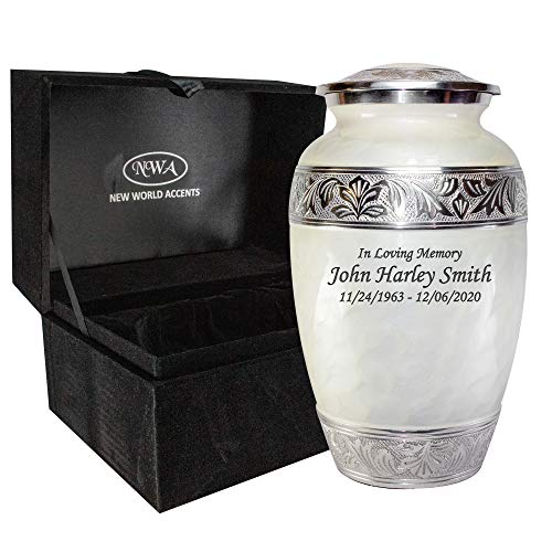 Adult Funeral Cremation Urn, White Ash Urns With Personalization and Velvet Box