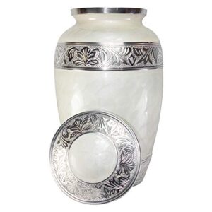 Adult Funeral Cremation Urn, White Ash Urns With Personalization and Velvet Box