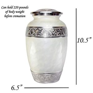 Adult Funeral Cremation Urn, White Ash Urns With Personalization and Velvet Box