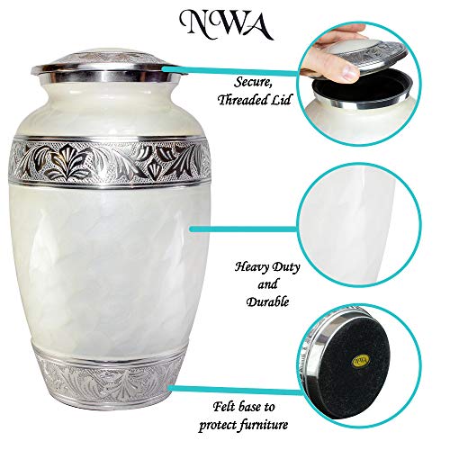 Adult Funeral Cremation Urn, White Ash Urns With Personalization and Velvet Box