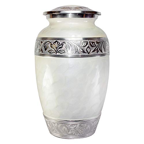 Adult Funeral Cremation Urn, White Ash Urns With Personalization and Velvet Box