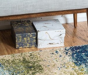 Unique Loom Estrella Collection Abstract, Modern, Light Colors, Distressed Area Rug, 2 ft x 7 ft, Blue/Beige