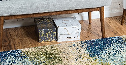 Unique Loom Estrella Collection Abstract, Modern, Light Colors, Distressed Area Rug, 2 ft x 7 ft, Blue/Beige