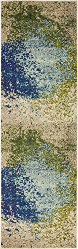 Unique Loom Estrella Collection Abstract, Modern, Light Colors, Distressed Area Rug, 2 ft x 7 ft, Blue/Beige