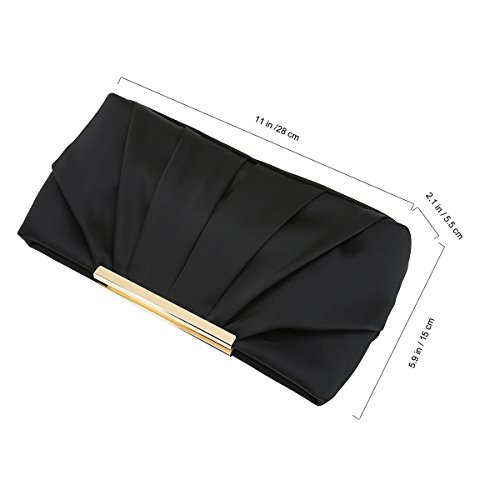 CHARMING TAILOR Clutch Evening Bag Elegant Pleated Satin Formal Handbag Simple Classy Purse for Women (Black)