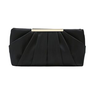 CHARMING TAILOR Clutch Evening Bag Elegant Pleated Satin Formal Handbag Simple Classy Purse for Women (Black)