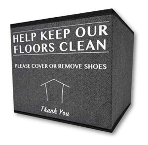 re goods real estate agent supplies – shoe covers box for realtor listings and open houses , foldable bin for disposable shoe booties , please cover or remove your shoes sign