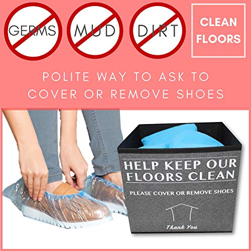 RE GOODS Real Estate Agent Supplies - Shoe Covers Box For Realtor Listings and Open Houses , Foldable Bin For Disposable Shoe Booties , Please Cover or Remove Your Shoes Sign