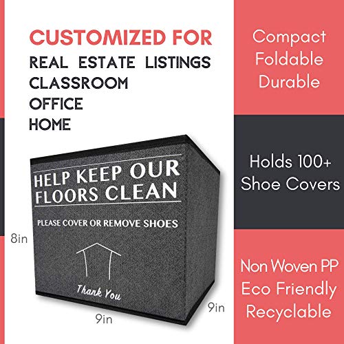 RE GOODS Real Estate Agent Supplies - Shoe Covers Box For Realtor Listings and Open Houses , Foldable Bin For Disposable Shoe Booties , Please Cover or Remove Your Shoes Sign