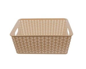 ybm home medium plastic rattan storage box basket organizer, small – beige – 1 pack