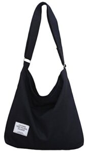 covelin women’s retro large size canvas shoulder bag hobo crossbody handbag casual tote black