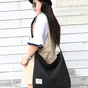 Covelin Women's Retro Large Size Canvas Shoulder Bag Hobo Crossbody Handbag Casual Tote Black