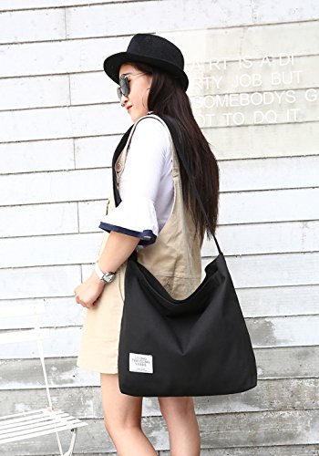 Covelin Women's Retro Large Size Canvas Shoulder Bag Hobo Crossbody Handbag Casual Tote Black