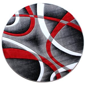 Masada Rugs, Sophia Collection Hand Carved Area Rug Modern Contemporary Red White Grey Black (8 Feet X 8 Feet) Round