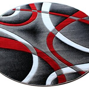Masada Rugs, Sophia Collection Hand Carved Area Rug Modern Contemporary Red White Grey Black (8 Feet X 8 Feet) Round