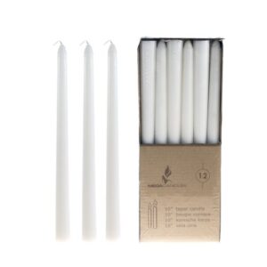 mega candles – unscented 10″ inch taper candles – white, set of 12