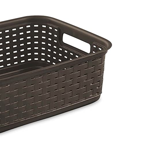 Sterilite Decorative Wicker-Style Weave Basket, Espresso | 12726P06 (12 Pack)