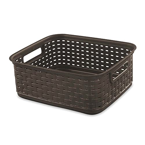 Sterilite Decorative Wicker-Style Weave Basket, Espresso | 12726P06 (12 Pack)