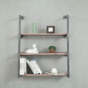 FODUE Industrial Wall Mount Iron Pipe Shelf Shelves Shelving Bracket Vintage Retro Black DIY Open Bookshelf DIY Storage Office Room Kitchen (3 Tier)