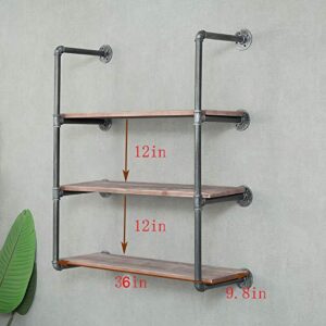 FODUE Industrial Wall Mount Iron Pipe Shelf Shelves Shelving Bracket Vintage Retro Black DIY Open Bookshelf DIY Storage Office Room Kitchen (3 Tier)