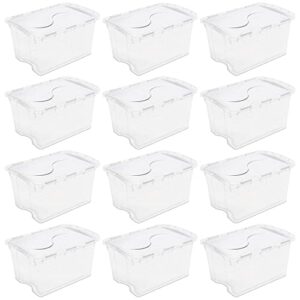 Sterilite Single 48-Quart Clear Hinged Lid Storage Tote Box Container with Attached Hinged Lids for Home Organization, (12 Pack)