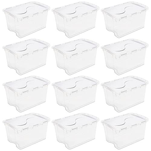 Sterilite Single 48-Quart Clear Hinged Lid Storage Tote Box Container with Attached Hinged Lids for Home Organization, (12 Pack)