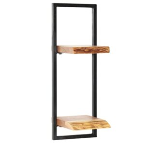 FAMIROSA Wall Shelf Set 5 Pieces Solid Acacia Wood and Steel