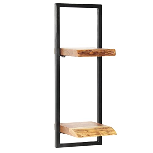 FAMIROSA Wall Shelf Set 5 Pieces Solid Acacia Wood and Steel