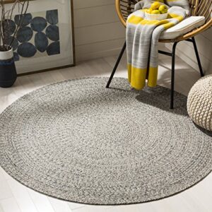 safavieh braided collection 3′ round ivory / steel grey brd256a handmade country cottage reversible cotton area rug